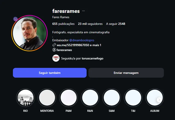 Perfil do Instagram de Fares Rames