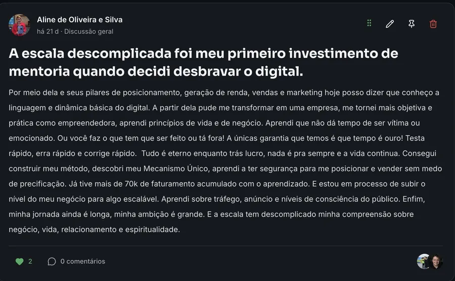 Depoimento de Aline de Oliveira e Silva